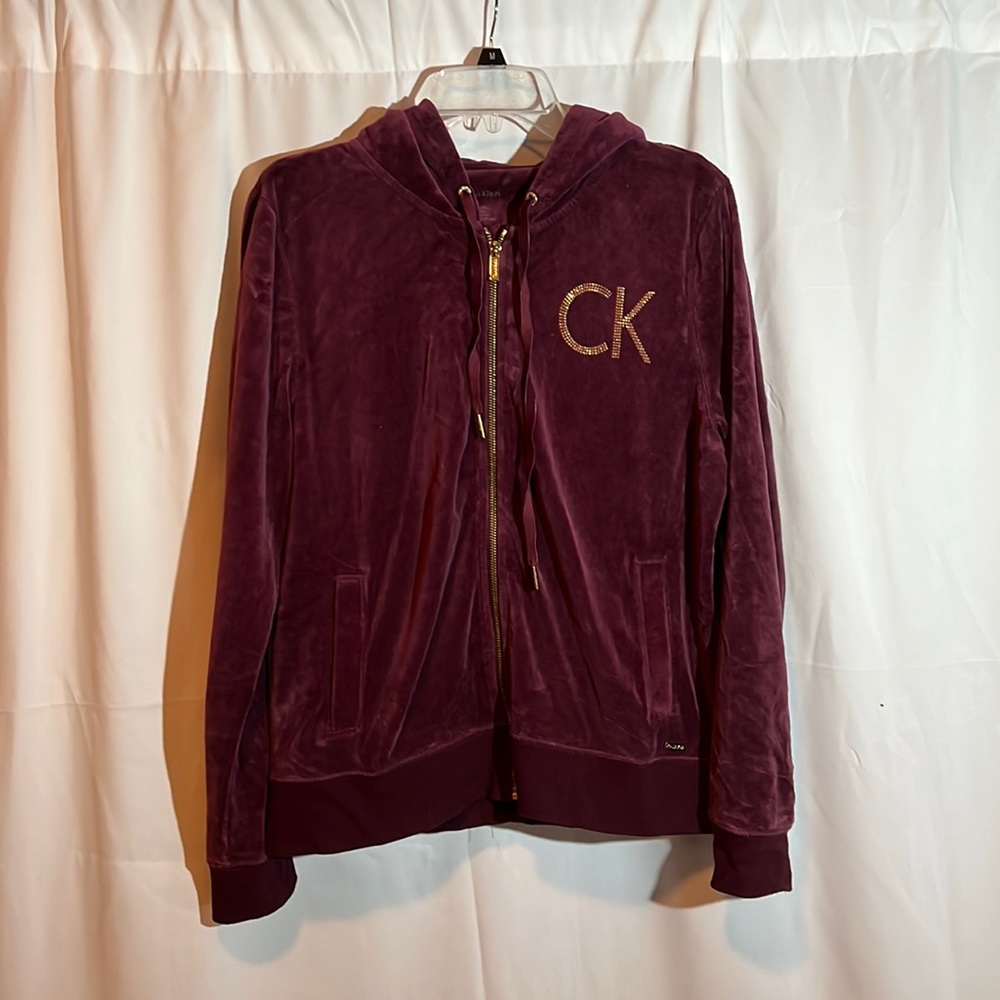 Calvin Klein Women Velour Purple Zip Up Sweatshirt Size Large